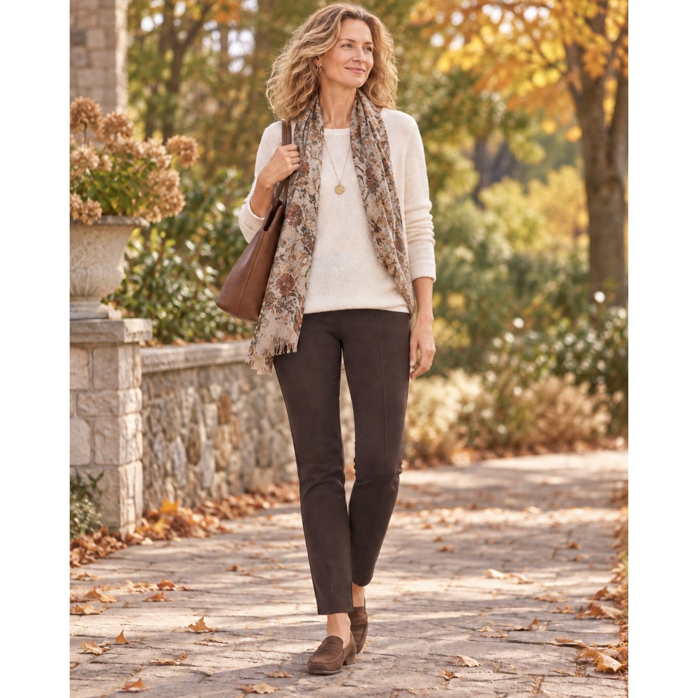 ✨2/$20 J. Jill Ponte Leggings Pleated Brown Pants Small Autumn Fall Minimalist - Picture 3 of 14